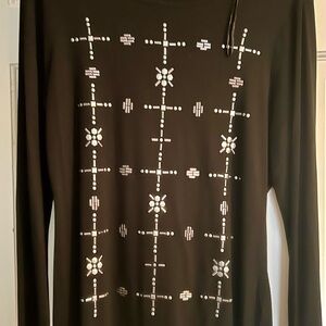 Black Vince Camuto Long Sleeve Top with Silver Embellishments, Medium